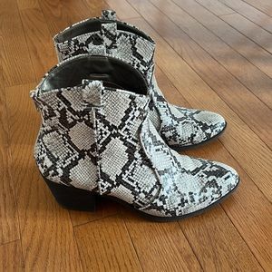 Brown and Cream Snakeskin Booties